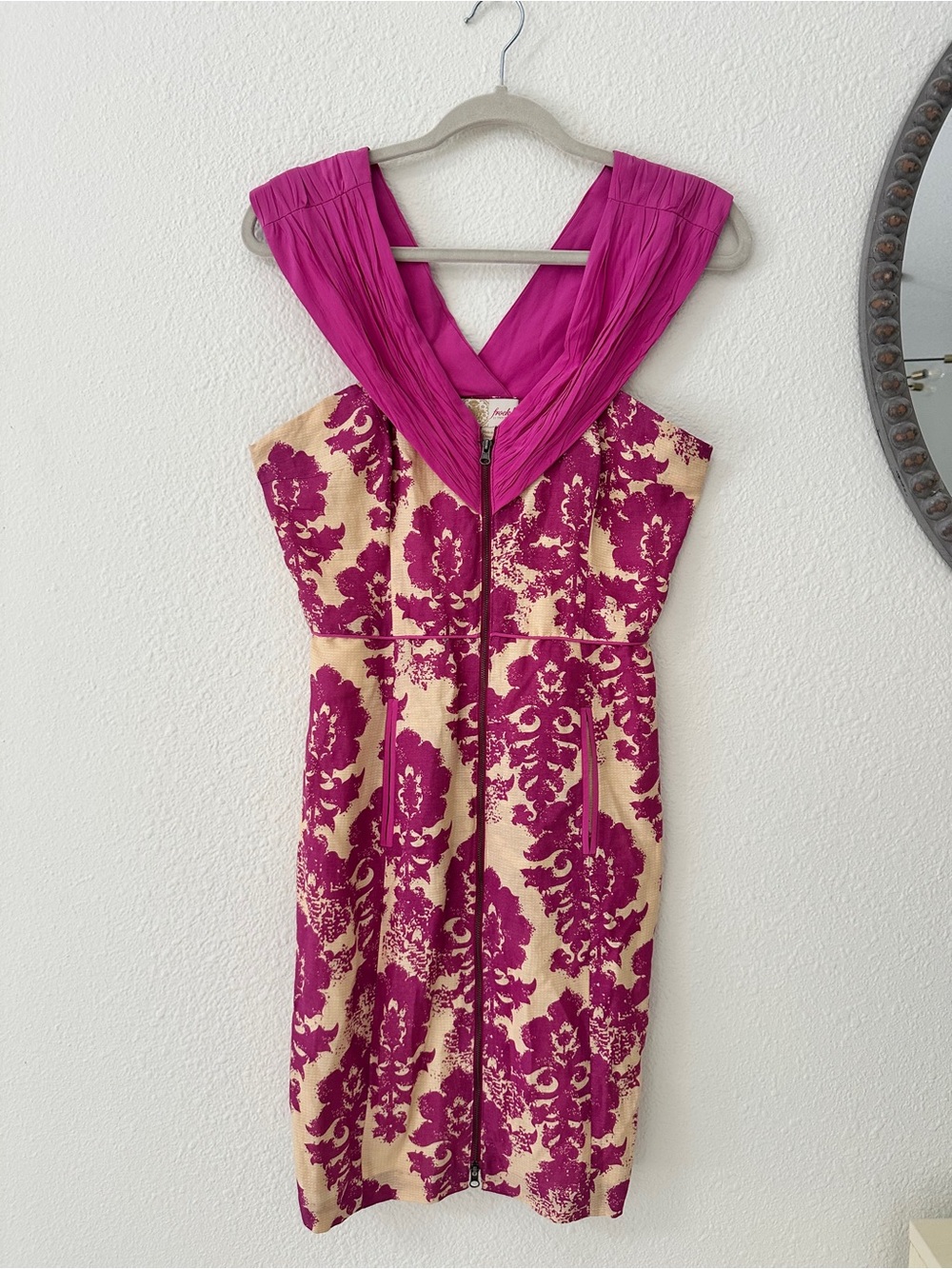 Tracy Reese Silk Magenta & Cream Floral One-Shoulder Dress